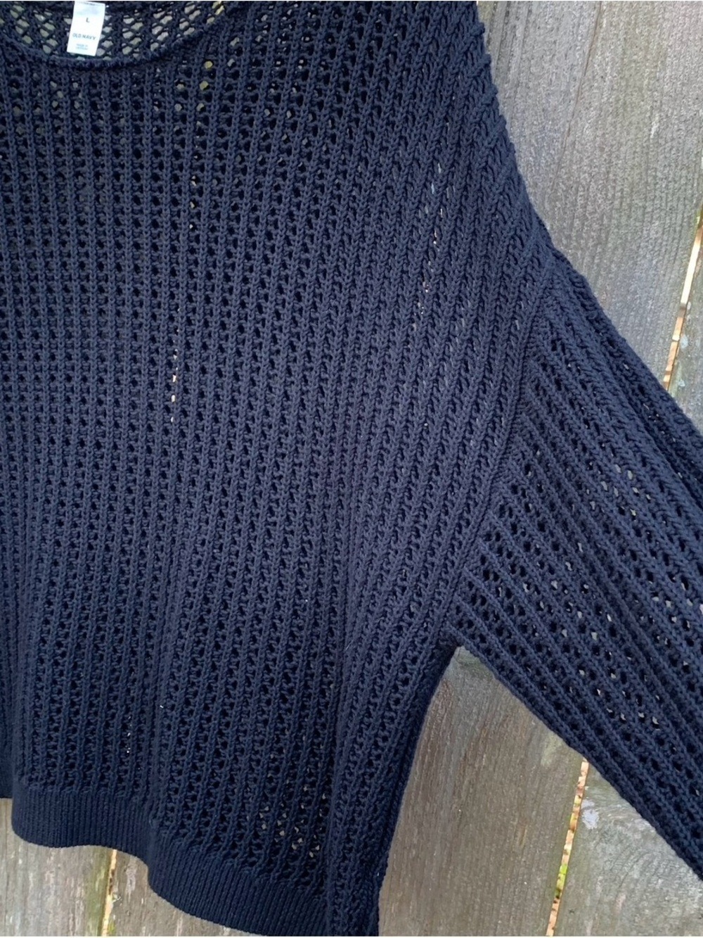 Old Navy Black Crochet Open-Weave Crewneck Sweater - Picture 8 of 11